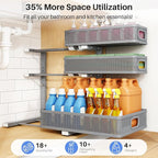 Under Sink Organizer, 3-Tier Thickened Metal Pull out Cabinet Organizer Shelf, Height Adjustable Slide out Storage Drawer Rack for Kitchen Bathroom Pantry Laundry Home Organization, 2-Pack, Grey - Image 4