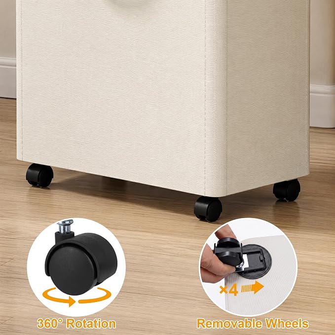 efluky Slim Laundry Hamper with Wheels and Removable Bag, Rolling Laundry Basket for Clothes, Small Laundry Basket for Bedroom, Dorm and Laundry Room, 75L (19.8 Gallons) Beige - Image 2