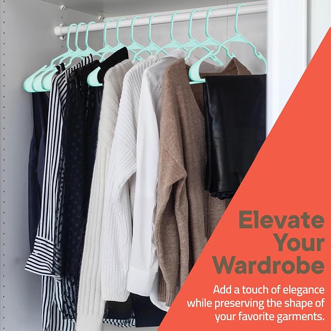Plastic Clothes Hangers – Heavy Duty Hanger Set, for Organizing Clothes, Dresses, and Coat, Holds Up to 5 lbs, Space-Saving Hangers with Non-Slip Shoulder Grooves, Pack of 100, Aqua - Image 2