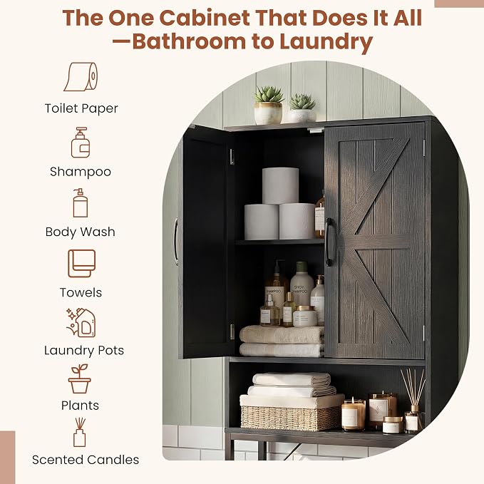 Over The Toilet Storage Cabinet,23.6" W Bathroom Organizer, Black - Image 5