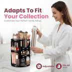 Masirs 360 Rotating Makeup Organizer Countertop, Adjustable Shelf, Black - Image 4