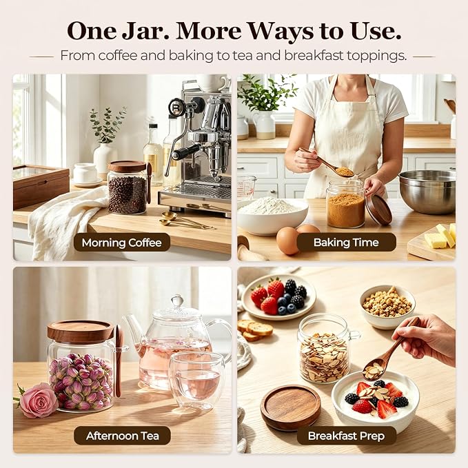 ComSaf Sugar Jars with Acacia wood Lids and Spoons 0.5Qt 2Pack, Decorative - Image 6