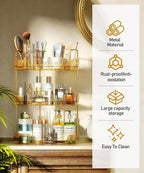 EUHOME 3-Tier Corner Bathroom Counter Organizer Makeup Cosmetic Storage, Tool-Free Installation Acrylic Vanity Shelf, Countertop Storage Organizers Perfume Tray for Bathroom, Dresser, Kitchen (Gold) - Image 4