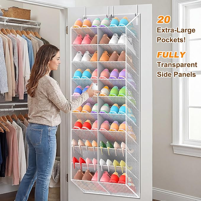 UVIAHOMI Over the Door Shoe Organizer for 30 Pairs, 10-Tier Light Grey - Image 3