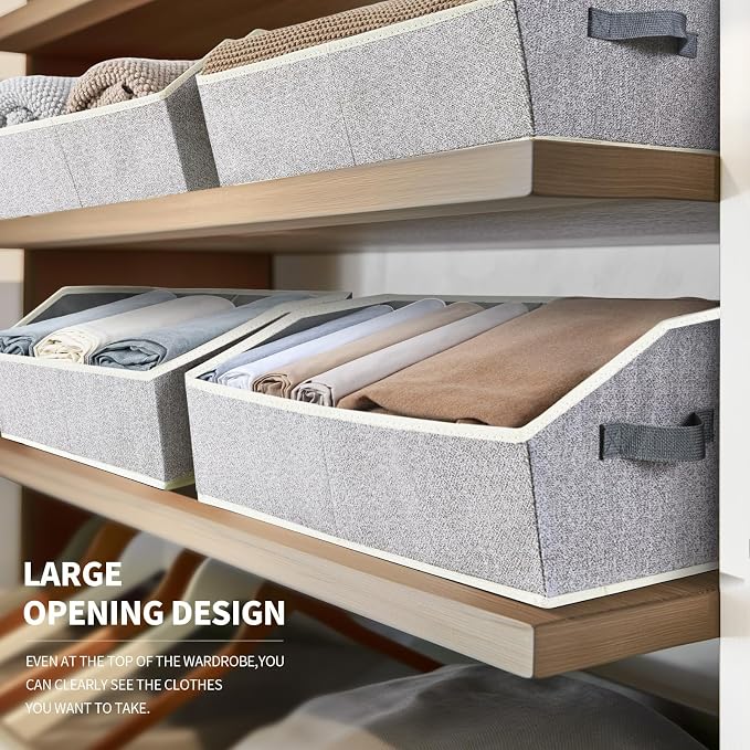 Homsorout Trapezoid Closet Shelf Organizer - Large Baskets for Organizing, Storage Baskets for Shelves, Cubbies Storage Bins for Clothes, Books, Blankets, 4 Pack, Light Gray - Image 3