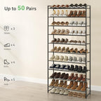 Nunsino Shoe Rack for Closet, Metal Shoe Organizer, 10 Tier Garage Shoe Rack Max Holds 50 Pairs,Shoe Storage Shelf,Entryway, Black - Image 5