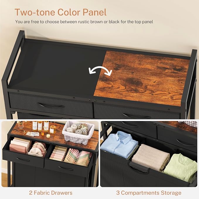 Laundry Sorter, Rolling Laundry Hamper with 3 Section Pull-Out Bags, Laundry Basket Organizer with 2 Drawers & 2-Tone Top Panel, Laundry Hamper with Wheels for Laundry Room Organization, Bathroom - Image 4