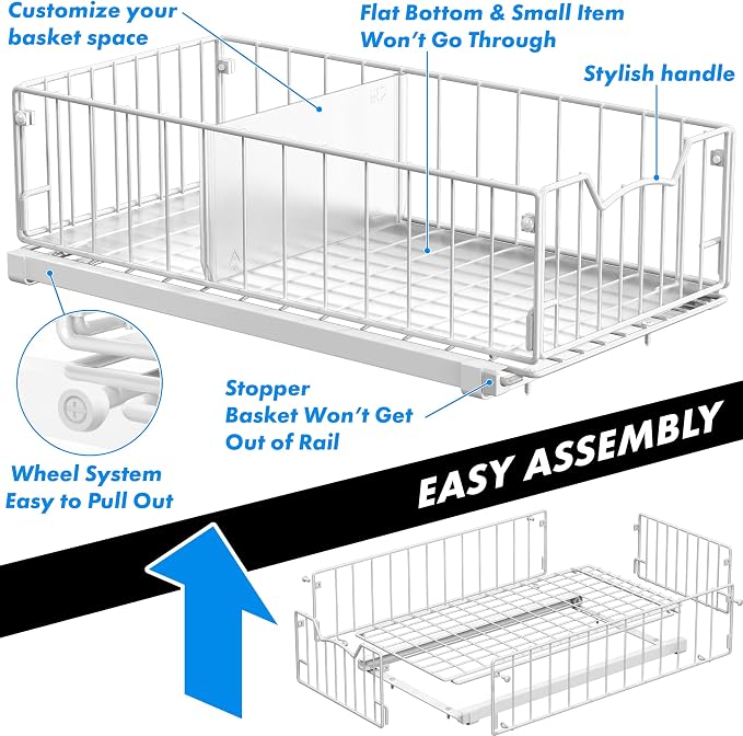 Simple Houseware Pull-Out Cabinet Sliding Basket, 17.2Dx9.7Wx5H, White - Image 6