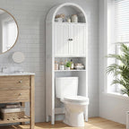 Arched Over The Toilet Storage Cabinet with Fluted Doors, 4 Tier Small Bathroom Shelf Organizer, Arched Bathroom Cabinet, Narrow Slim Toilet Rack, Adjustable Shelf, Wood, White - Image 7