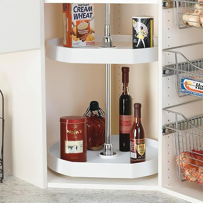 Rev-A-Shelf 20" Dual Shelf Lazy Susan D-Shaped for Corner Wall in Cabinet Kitchen Storage Organization, Turntable Storage White, 7012-20-11-52 - Image 2