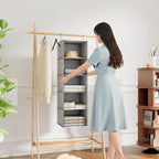 Hanging Closet Organizer 5-Shelf, Oxford Linen Wardrobe Storage, Gray | Easy-mount foldable design holds clothes, handbags, shoes & accessories; washable Oxford fabric, sturdy and space-saving. - Image 2