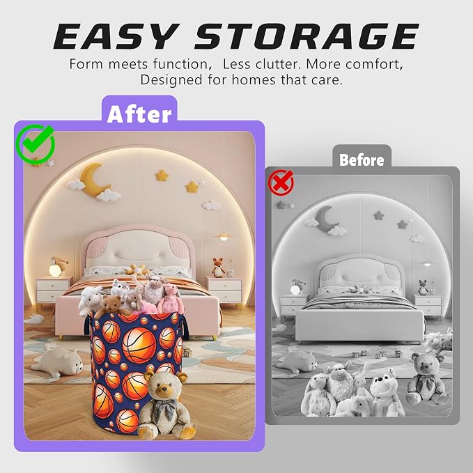 Basketball Laundry Basket Foldable Oxford Cloth Hamper 18.9 x 16.5 Inch - Image 7