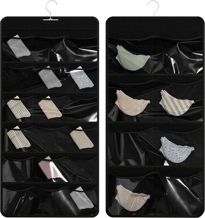26-Pocket Hanging Closet Organizer for Socks and Underwear, Black by Bosuelife