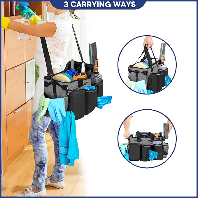 LoDrid Large Professional Cleaning Caddy with Detachable Divider, Black - Image 3