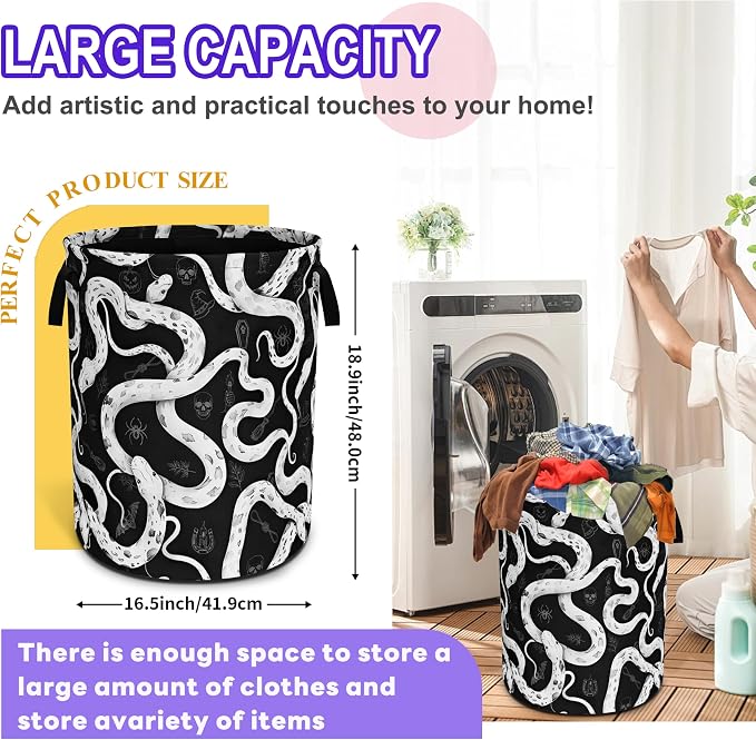 Snake Crawling Laundry Basket Foldable Oxford Cloth Hamper 18.9 x 16.5 Inch - Image 2