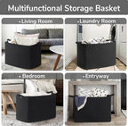 Goodpick 105L Extra Large Woven Rope Blanket Basket, Rectangle, Black - Image 4