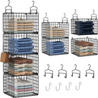 Hanging Closet Organizer, 4 Tier Metal Closet Organizers and Storage with 4 Hanging Hooks 4 S-Hooks for Wardrobe Laundry Room, Wire Storage Shelf for Clothes Sweaters Pants (Black) by Orapoke