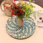 13.8" Mother of Pearl Lazy Susan Turnable Organizer, 360 Degree Round Table Countertop Decorative Spinning Tray for Kitchen Cabinet Counter Spice Pantry Dinner Table (Blue Wicker) - Image 6