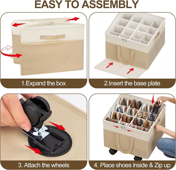 2 Pack Large Shoe Organizer for Closet, 32 Pairs Shoe Storage Box Beige - Image 8