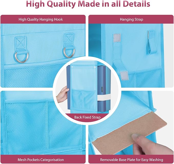 LOVEGRASS 3 Shelf Locker Organizer, Locker Shelf with Side Pockets, Blue - Image 7
