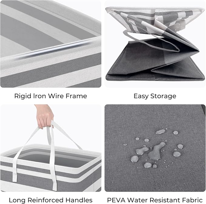 HomeHacks 2 Pack Laundry Baskets, Laundry Hampers Bags (Grey+Pink 125L) | Waterproof, Freestanding, Collapsible Clothes Hamper with Reinforced Handles in Laundry Room, Dorm, Bathroom, Bedroom - Image 2