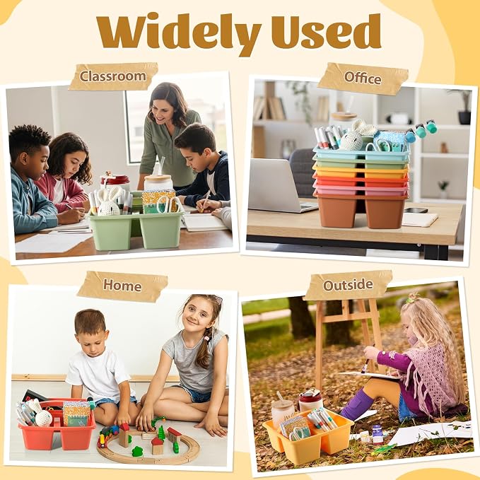 6 Pack Plastic Classroom Organizer Caddy with Handle, Boho - Image 6