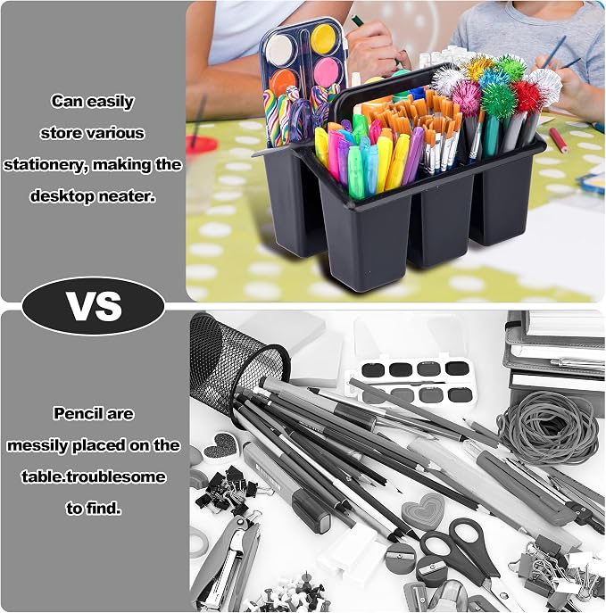 Plastic Caddy With Handle,Protable Classroom Craft Caddy, 6-pack Storage Caddy For Pencil,Pen,Craft Tools (Black) - Image 4