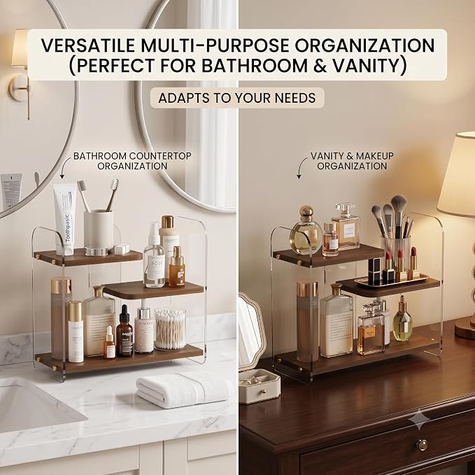3-Tier Acrylic & Wood Bathroom Vanity Countertop Organizer Shelf - Image 8