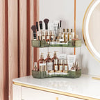 Asayuee 2-Tier Corner Bathroom Counter Organizer with Top Toothbrush Holders,Large Makeup Organizer Countertop with Brush Holder,Skincare Organizers Corner,Exquisite Vanity Organizer(Green, 2 Tier) - Image 5