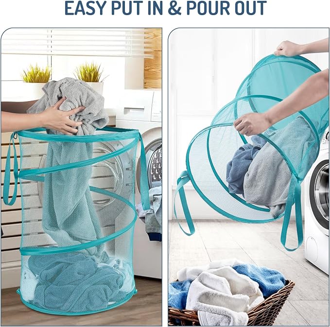 Seiritex Mesh Popup Laundry Hamper 115L Collapsible Laundry Basket No Lid Extra Large Capacity Foldable Clothing Storage Basket with Handles 26 H x 18 W x 18 L (Turquoise Blue) - Image 5