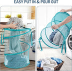 Seiritex Mesh Popup Laundry Hamper 115L Collapsible Laundry Basket No Lid Extra Large Capacity Foldable Clothing Storage Basket with Handles 26 H x 18 W x 18 L (Turquoise Blue) - Image 5