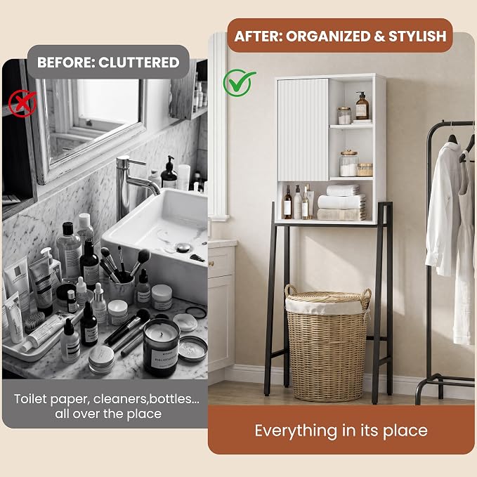Over The Toilet Storage Cabinet,24" W Bathroom Organizer, White - Image 5