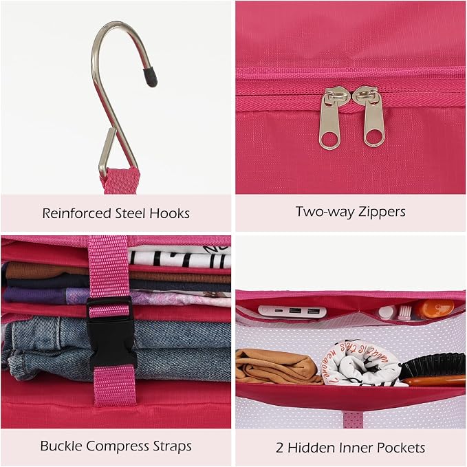 Surblue Hanging 3-Shelf Closet Organizer Pocket Collapsible Washable Oxford Fabric with 2 Hooks (L 11.41 * 11.41 * 19.68in, Rose) - Image 6