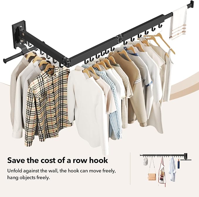 HEILAIYI Wall Mounted Clothes Hanger,Clothes Drying Rack,Laundry Drying Rack,Clothes Rack Wall Mount,Drying Rack Clothing,Laundry Rack,Folding,Retractable,Collapsible,can Fold Upward & Left & Right - Image 3