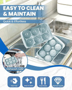 Large Ice Cube Tray for Freezer - 2 Pack Stackable Round Ice Cube Molds Set, Easy to Fill & Release with Storage Bin and Tongs for Kitchen, Party, Cocktail & Coffee, Gifts for Whiskey Lover (1.93In) - Image 5