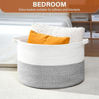 Foldable Laundry Hamper Basket with Collapsible Handle Cotton Rope Soft Woven Fabric Storage Organizer Clothes Toys Nursery Bedroom Dorm Space Saving Bin (White & Light Grey, 115L(23.6"D x 15.7"H)) - Image 4