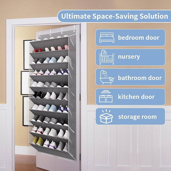 TAHAVICE 30 Pair Over the Door Shoe Organizer, Hanging Closet Shoe Storage - Image 7