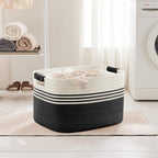 86L Large Woven Laundry Basket Hamper with Leather Handles,Black - Image 3