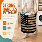 Vintage Flag Laundry Basket,Foldable Oxford Laundry Hamper with Handles,Collapsible Clothes Storage Bucket Tote Bag for Laundry Room,Bathroom,Bedroom,Dorm - Image 5