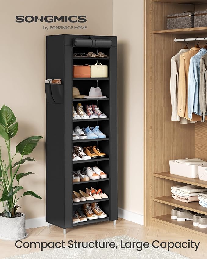 SONGMICS 10-Tier Shoe Rack with Cover, Shoe Storage Cabinet for 20 Pairs - Image 3