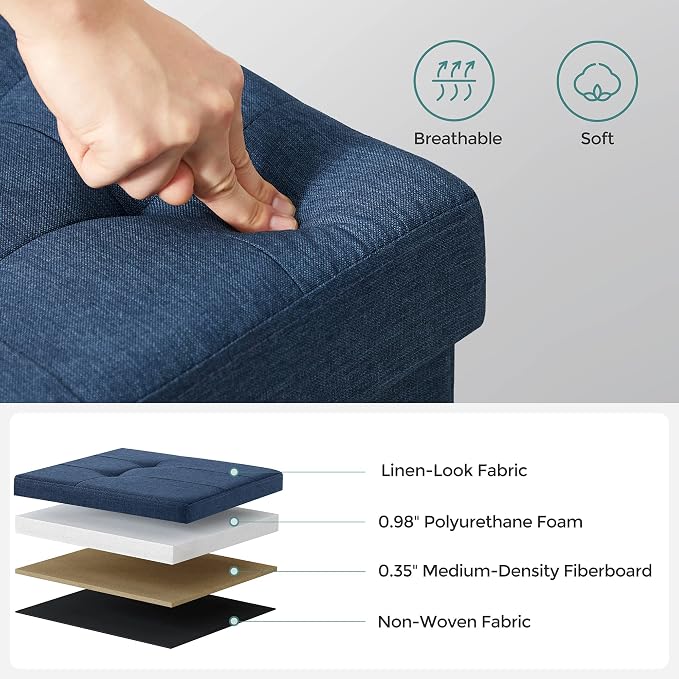 SONGMICS 30 Inches Folding Storage Ottoman Bench, Load 660 lb | Ottoman Foot Rest, Storage Chest, for Living Room, Entryway, Midnight Blue and Ink Black, MINOTA Collection ULSF47IN - Image 4