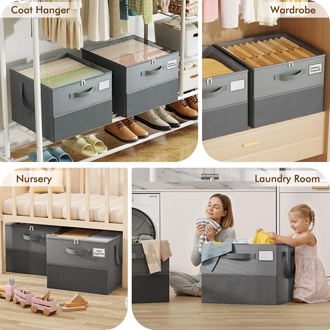 Large Reinforced Shoe Organizer for Closet with Adjustable Dividers, Gray | Customizable Compartments for Sneakers, Boots, Heels, Sandals, Clothes, Towels and Toys, Versatile Cube Storage Organizer - Image 3