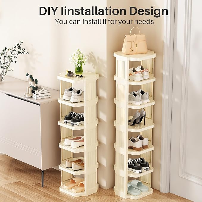Kitstorack Vertical Shoe Rack: 8 Tiers Stackable Shoe Rack for Closet DIY Free Standing Shoe Organizer Small Shoe Shelf for Small Spaces and Narrow Spaces Plastic, White - Image 8