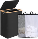 efluky Double Laundry Hamper with Lid, Divided Laundry Hamper with Removable Bags, 2 Section Dirty Clothes Basket with Handles for Bathroom, Bedroom & Laundry Room, 160L Black by efluky