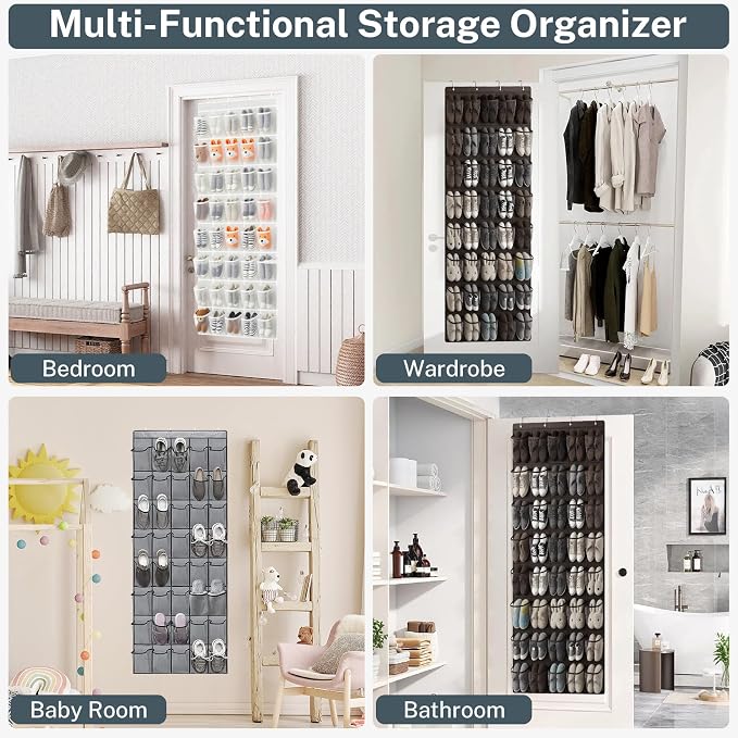 40 Large Mesh Pocket Over the Door Shoe Organizer,Hanging Shoe Rack for Door,Hualleko Shoes Organizer Hanger with Large Capacity, Shoes Storage Holder Sturdy Non-woven Fabric - Stores 20 Pairs (White) - Image 7