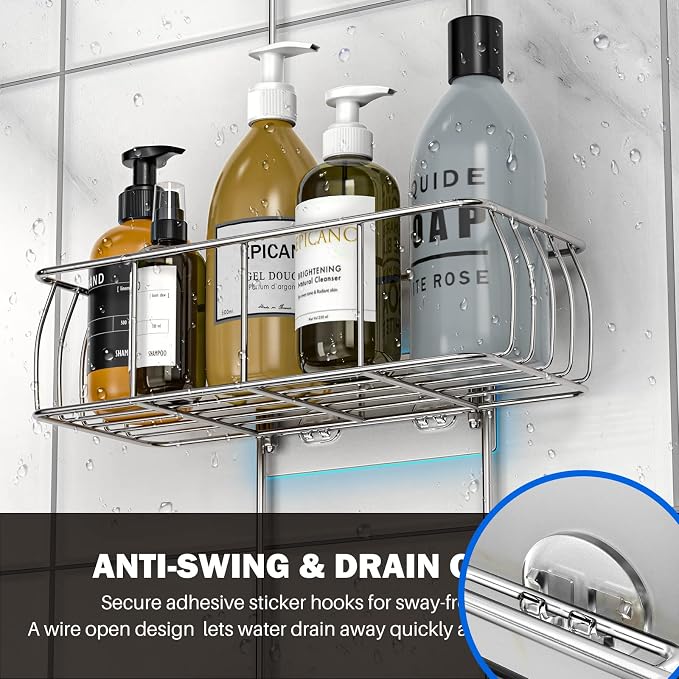 Epicano Shower Caddy Hanging Over Head, Chrome,Stainless Steel - Image 5