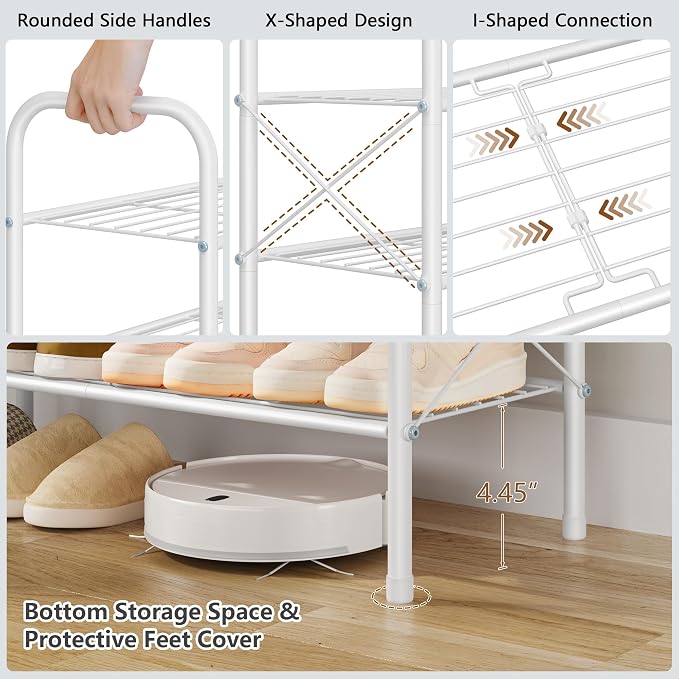 Hoctieon 4 Tier Mesh Style Shoe Rack, Entryway Shoe Shelf, Shoe Storage Organizer, Shoe Rack for Closet, Space Save for Bathroom, Garage, Hallway, Bedroom, Living Room, White - Image 7