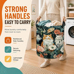 Cute Cat Laundry Basket,Poppy Flowers Foldable Oxford Laundry Hamper with Handles,Collapsible Clothes Storage Basket for Bedroom,Bathroom,or Laundry Room,20.8 x 16 Inches - Image 5