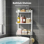 Kalrin 3 Tier Bathroom Shelves Over Toilet - Wall Mounted Floating Shelves with Drain Basket, Toilet Paper Storage, Height Adjustable Over The Toilet Storage, Pure White - Image 3