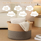 Foldable Laundry Hamper Basket with Collapsible Handle Cotton Rope Soft Woven Fabric Storage Organizer Clothes Toys Nursery Bedroom Dorm Space Saving Bin (Camel & Mix Camel, 115L(23.6"D x 15.7"H)) - Image 3